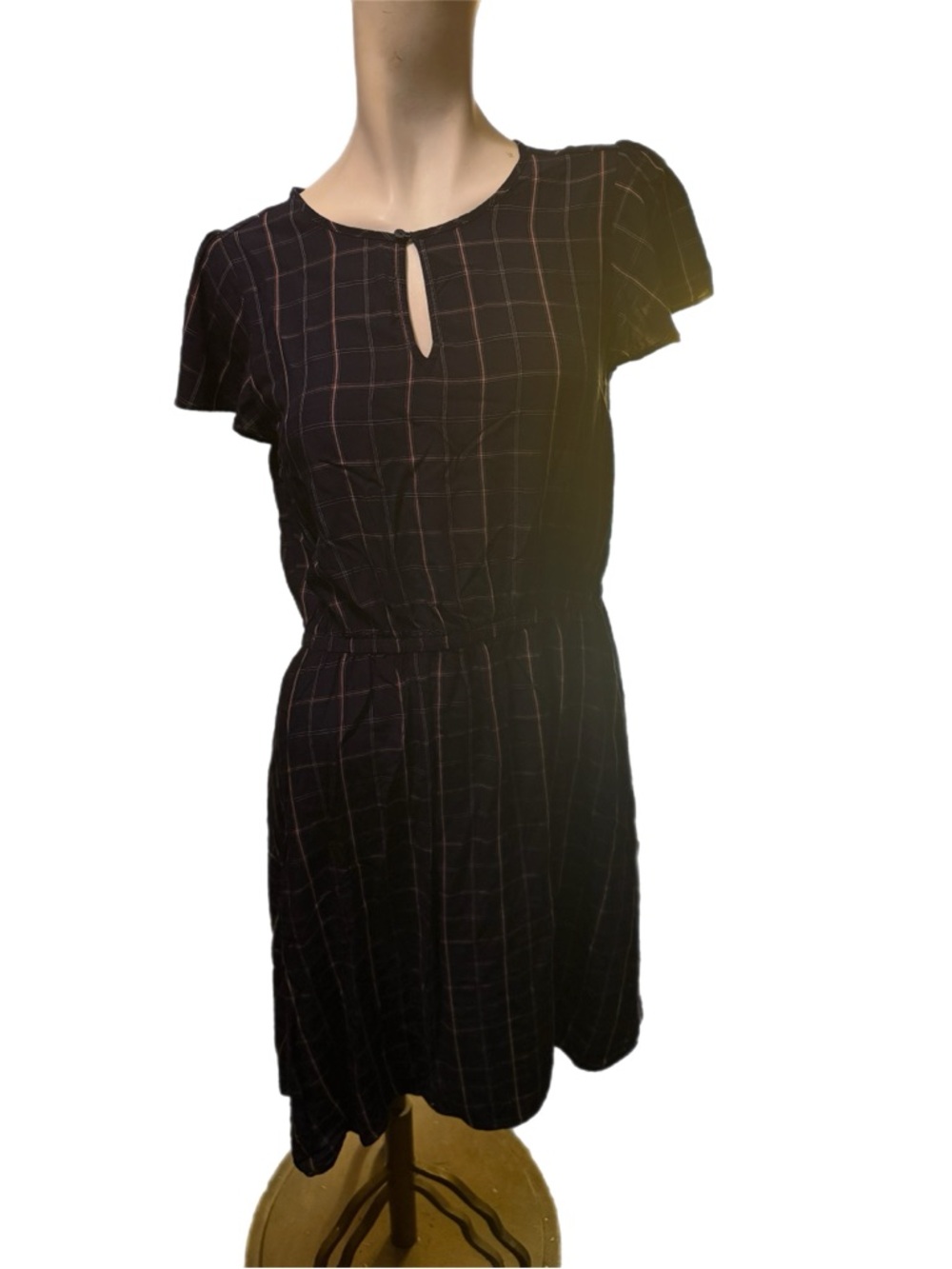 Old Navy Black Windowpane Short-Sleeve Keyhole Dress